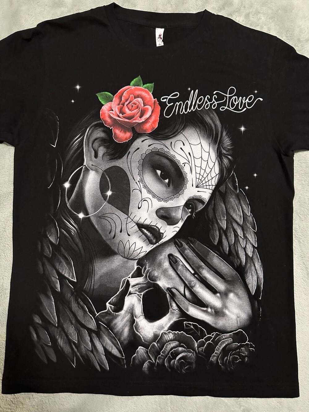 Endless Love Day of the Dead Sugar Skull Woman Graphic T-Shirt, Medium